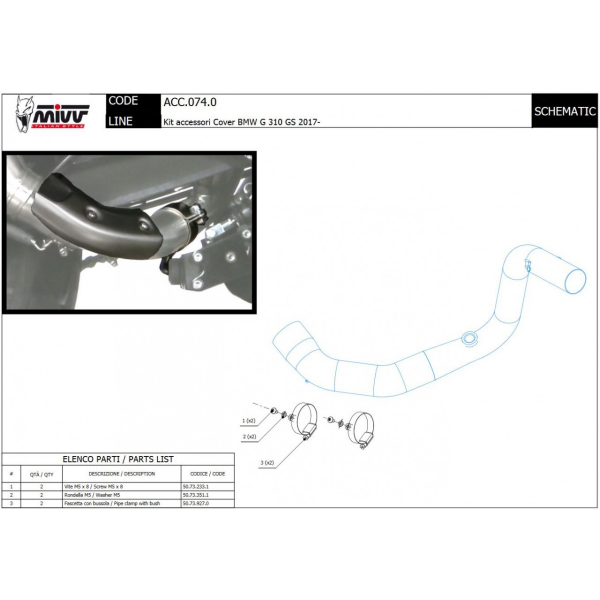 MIVV-optional Original-Wärmeschutzmontagekit - - - - für BMW - G 310 GS BJ. 2017 > 2024 - ACC.074.0