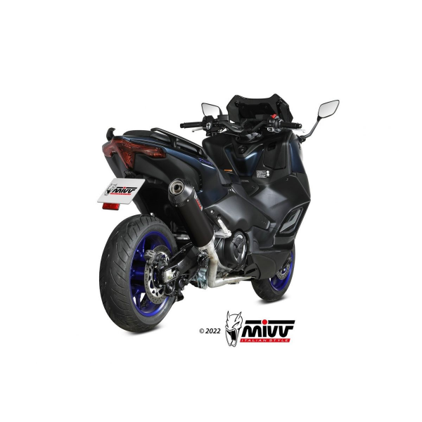 MIVV-Komplettanlage 2x1 - OVAL - Edelstahl Schwarz mit Carbon Endkappe für YAMAHA - T-MAX 560 BJ. 2022 > 2024 - Y.073.LVC