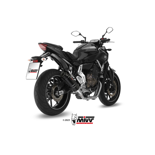 MIVV-Komplettanlage 2x1 - GP - Edelstahl Schwarz mit Carbon Endkappe für YAMAHA - MT-07 / FZ-07 BJ. 2014 > 2024 - Y.045.LXBC